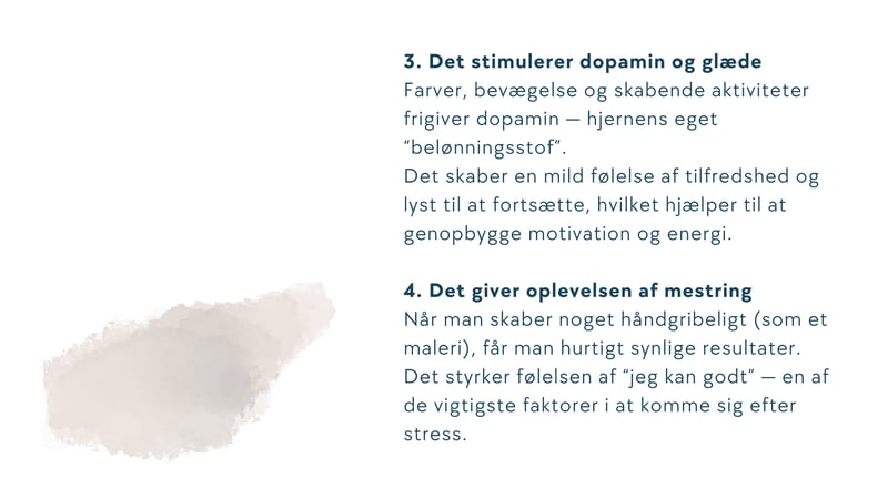 Farver, bevægelse og skabende aktiviteter frigiver dopamin — hjernens eget “belønningsstof”.